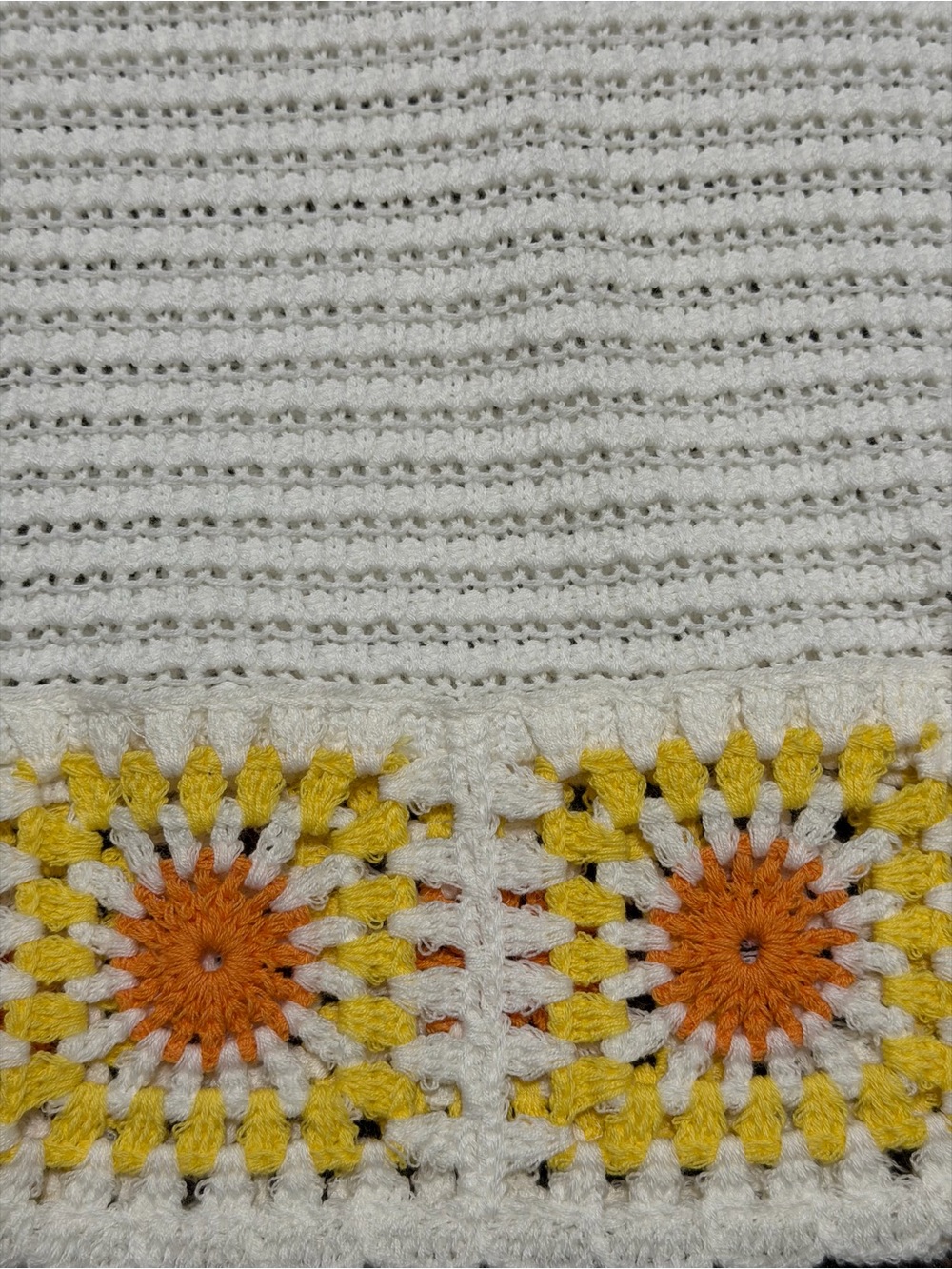 Sincerely Jules White Crochet Crewneck Sweater with Yellow & Orange Floral Trim - Picture 2 of 5